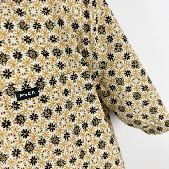 RVCA Shirt Mens Large Black Brown Floral Regular Fit Short Sleeve Button Down LG - Picture 3 of 16